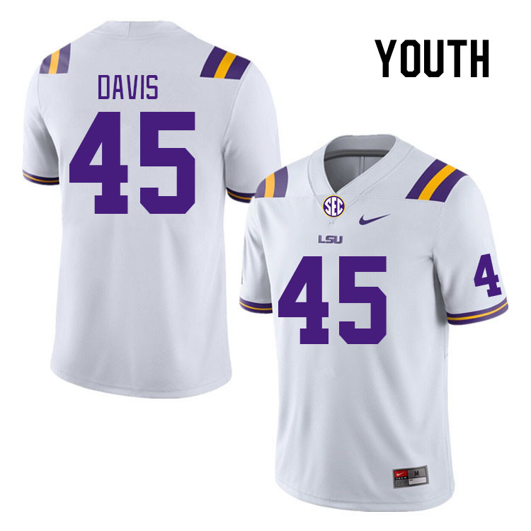 Youth #45 Jake Davis LSU Tigers College Football Jerseys Stitched Sale-White